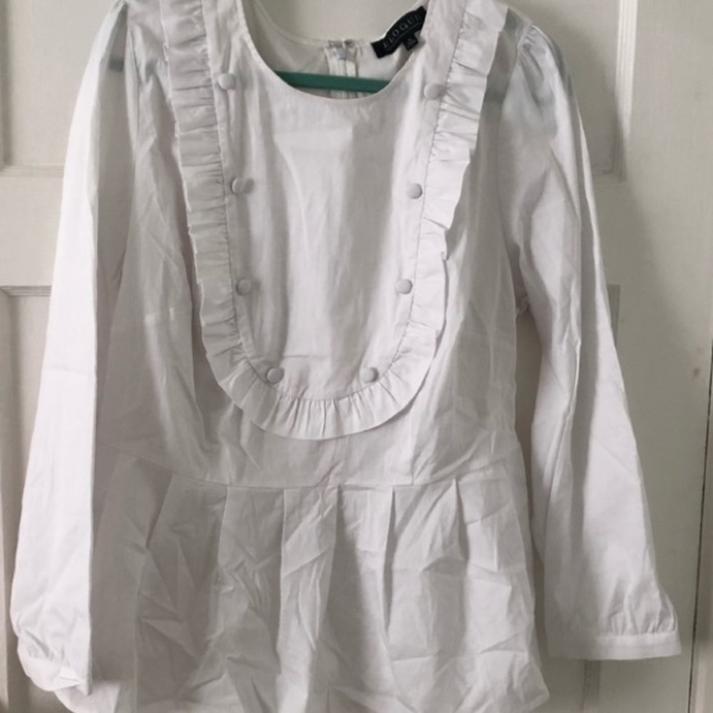 Eloquii bib ruffle peplum cotton poplin top 18